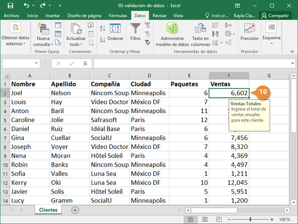 Menú Buscar y seleccionar de Excel con la opción Validación de datos