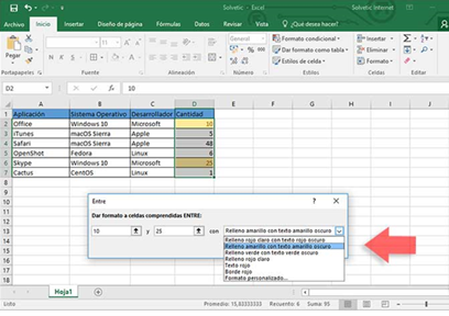 Configuración de una regla para resaltar celdas según un valor definido