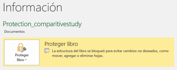 Pantalla Información de Excel indicando que la estructura del libro está bloqueada