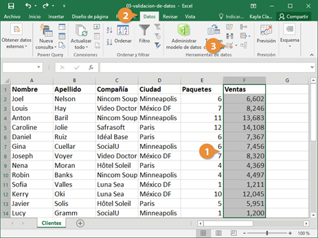 Acceso a la herramienta Validación de datos desde la pestaña Datos de Microsoft Excel